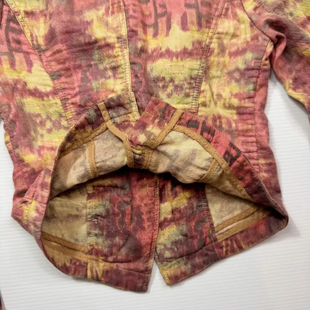 Free People Ikat Tribal Tie Dye Blazer Jacket Women’s 2 Cotton Boho Y2K Western - Picture 13 of 16